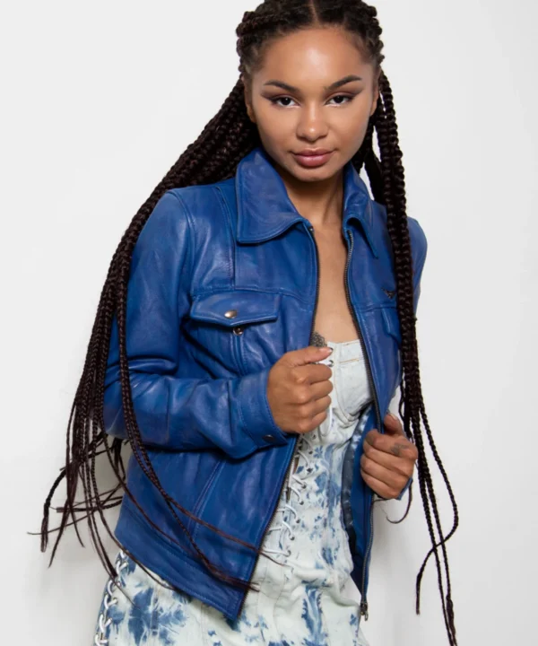 womens blue capsule corp leather jacket dragon ball z