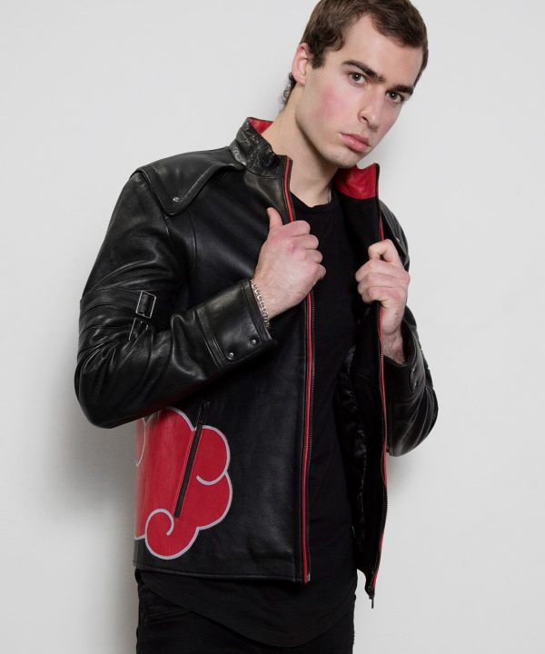 itachi akatsuki red cloud real leather jacket