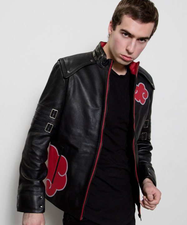Mens Naruto Akatsuki Cloak Black Leather Jacket