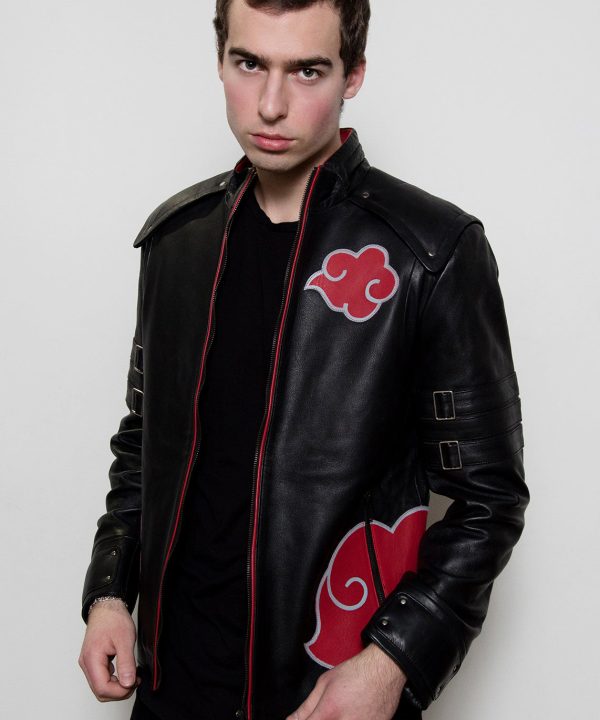 naruto shippuden akatsuki black cloak leather jacket