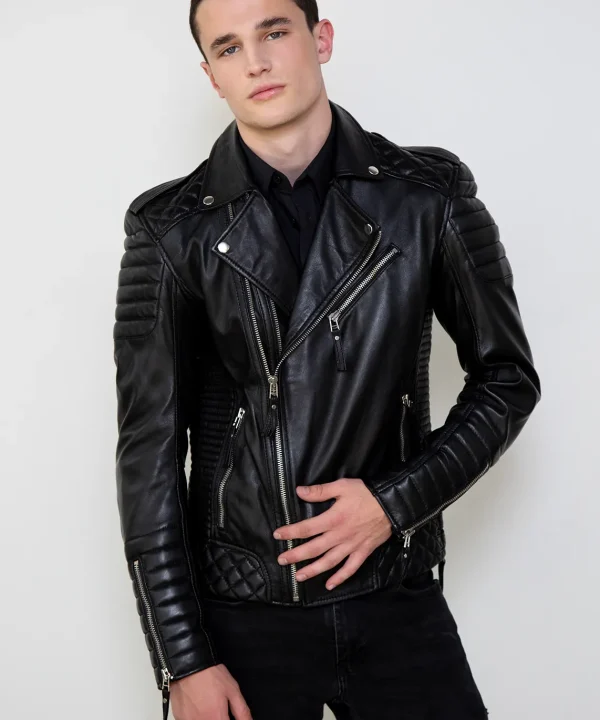 quilted black leather perfecto mens