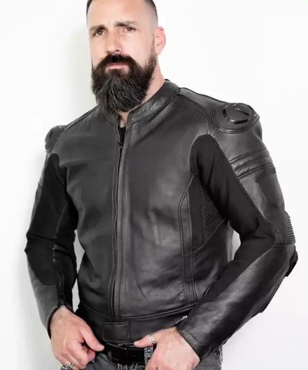 black motorcycle leather jacket with armor