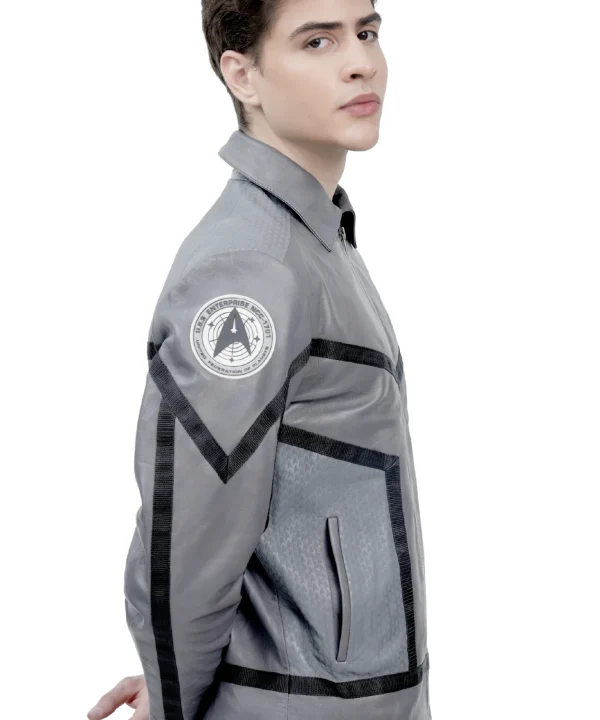 Alternative view of Strange New Worlds Grey Leather Jacket
